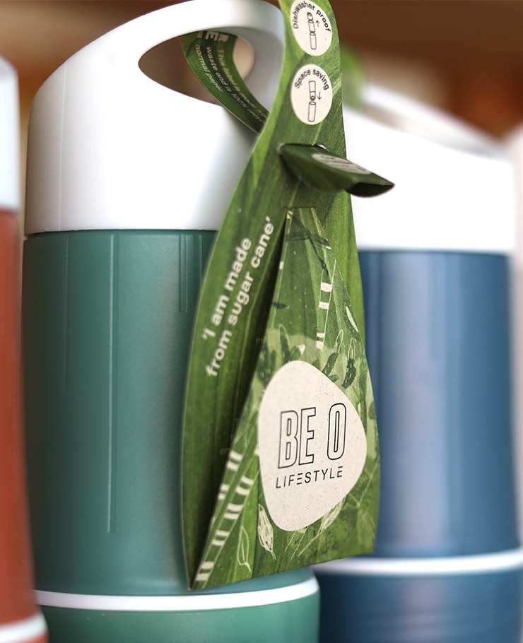 Productlabel van de BE O Lifestyle producten gemaakt van Paperwise FSC papier