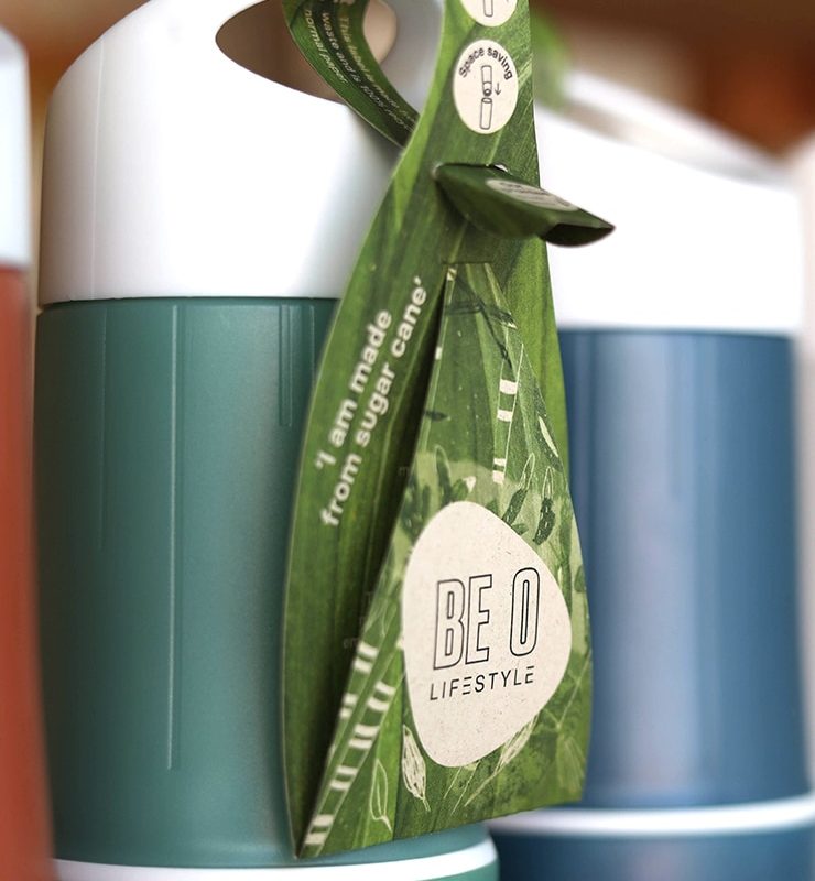 Productlabel van de BE O Lifestyle producten gemaakt van Paperwise FSC papier